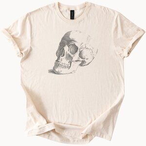 Skull Art Graphic Tee Human Anatomy Drawing Shirt Halloween Bones Design